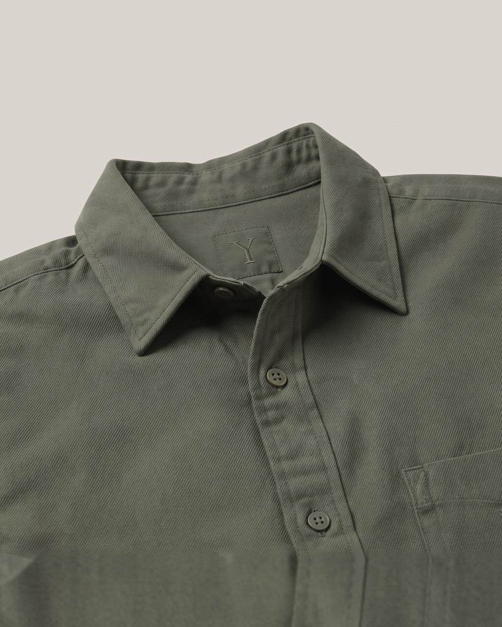 Brushed Twill Shirt in Moss, fabric detail