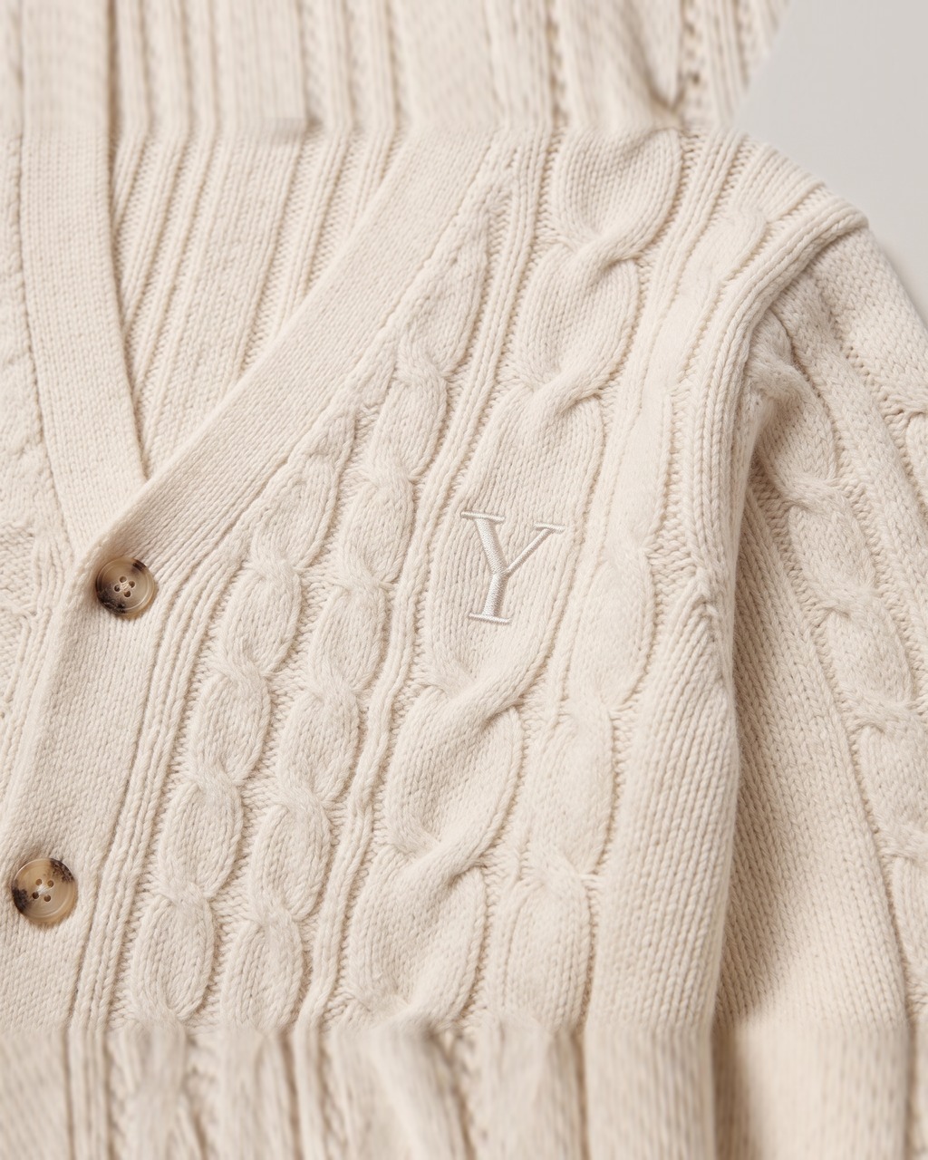 Cable Knit Cardigan in Ecru, fabric detail