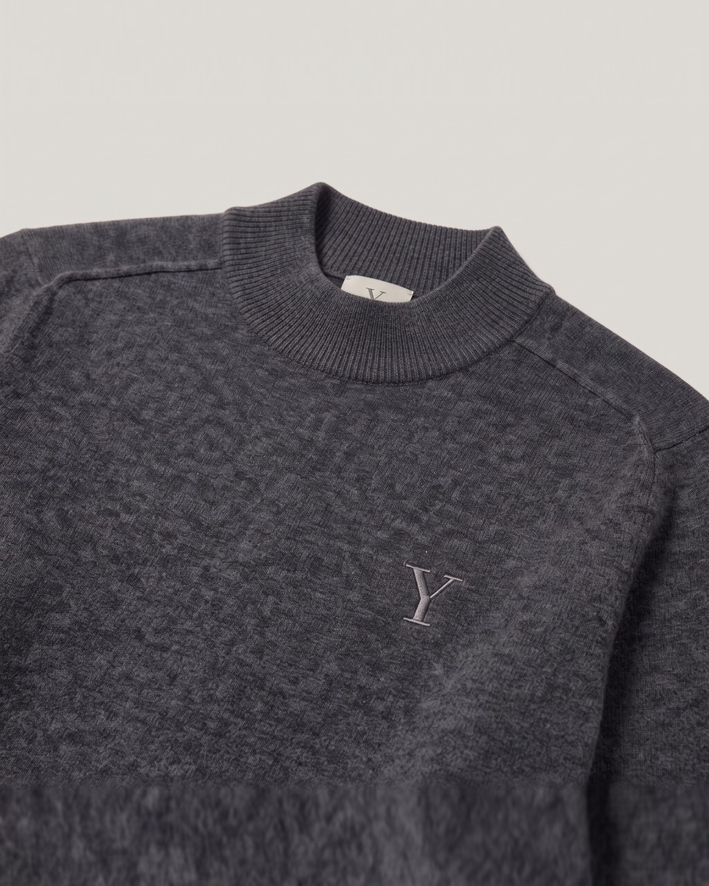 Lambswool Mock Neck in Charcoal, fabric detail