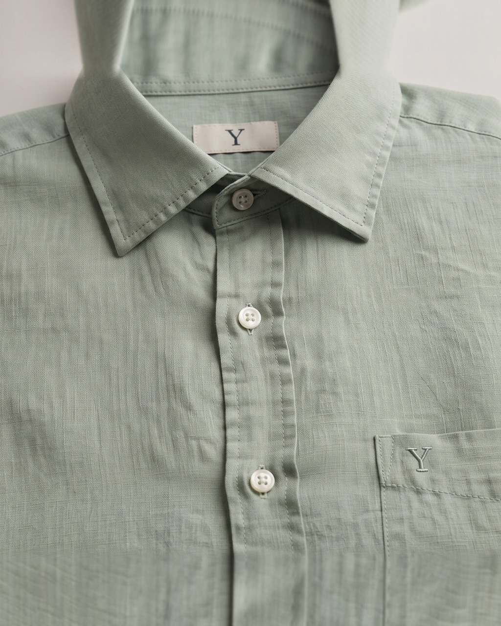 Linen Utility Shirt in Sage, fabric detail