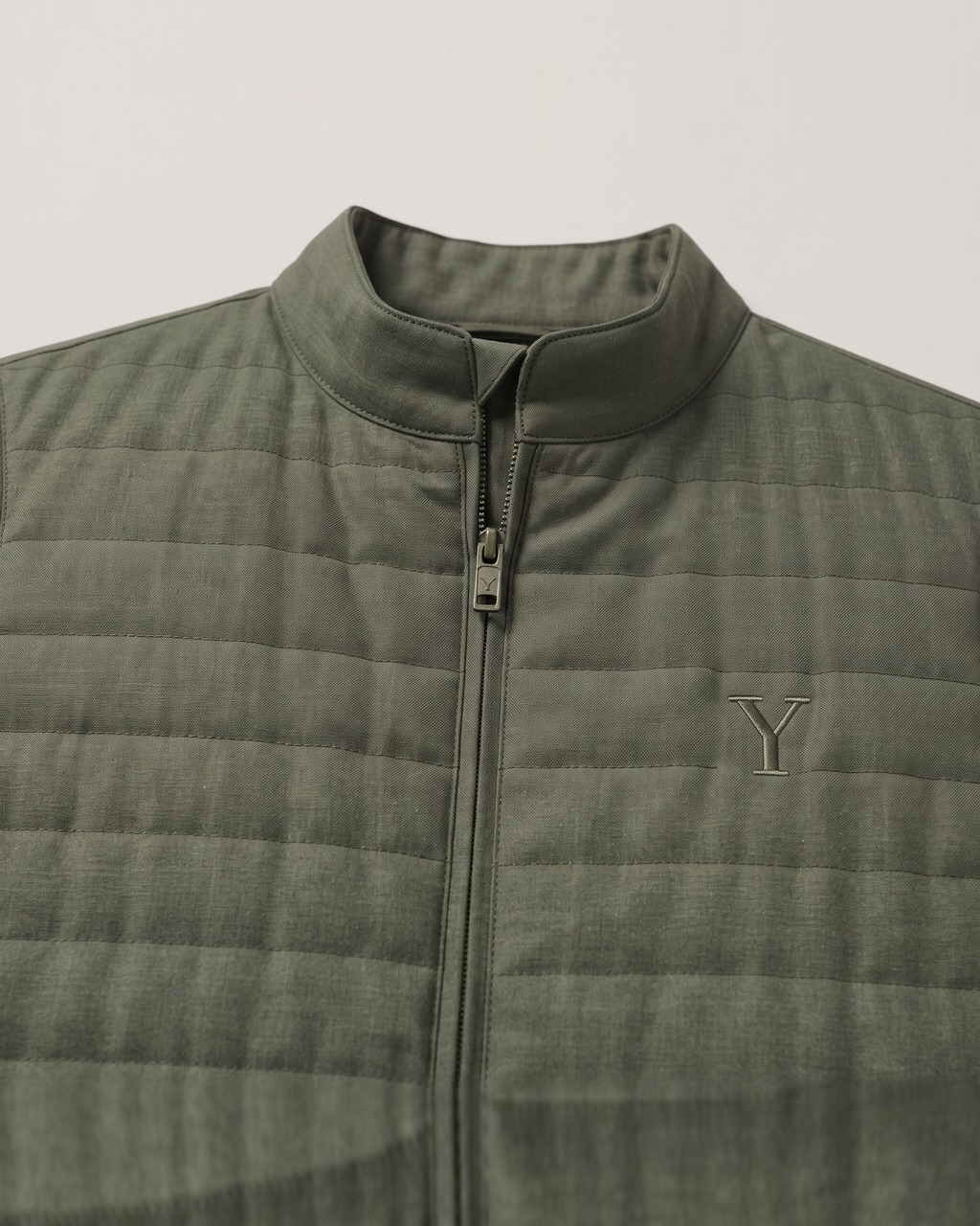 Quilted Field Vest in Moss, fabric detail