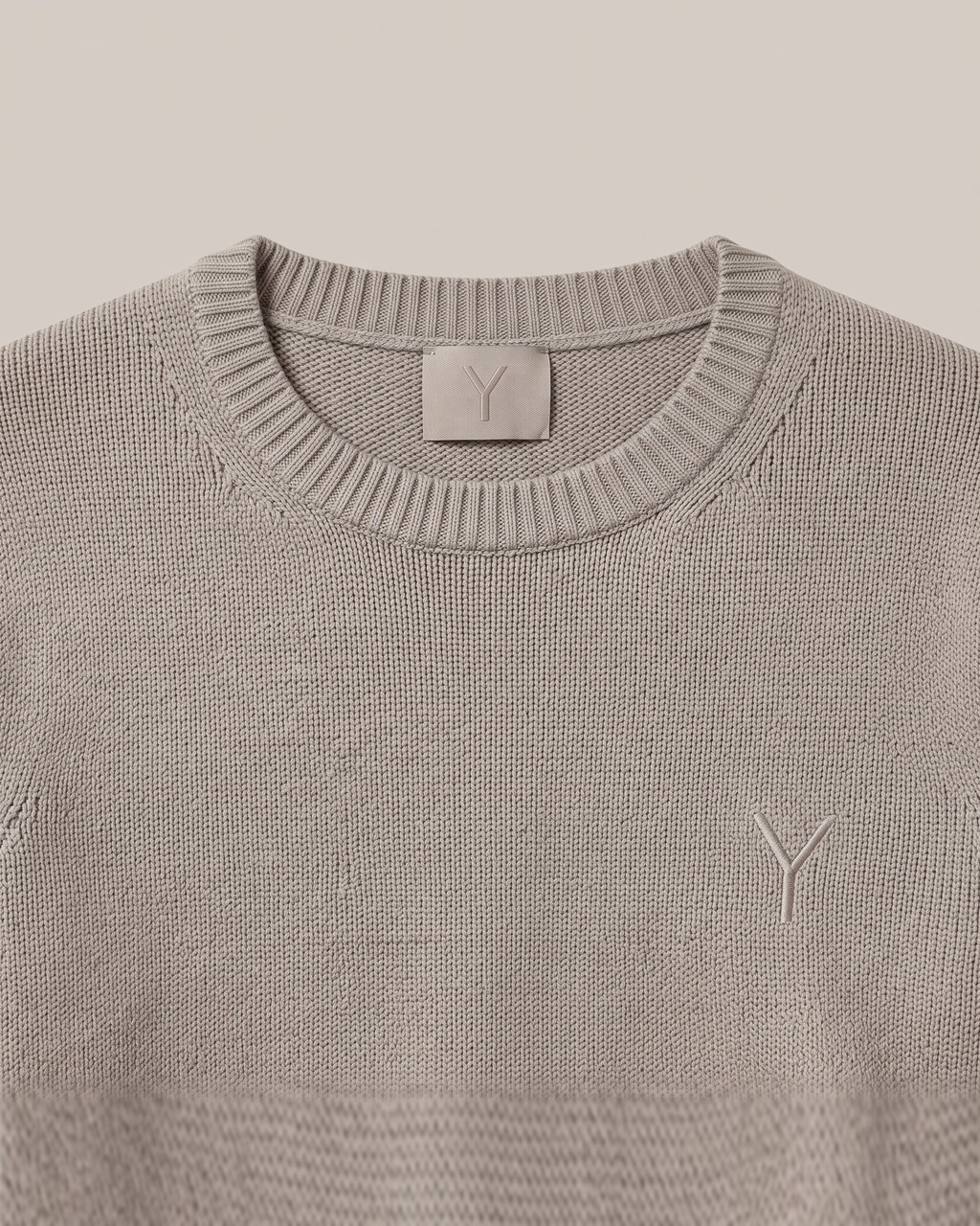 Textured Cotton Crew in Stone, fabric detail
